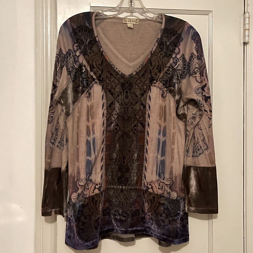 Live and Let Live Top with Different Fabrics - Velour & Cotton Size Medium